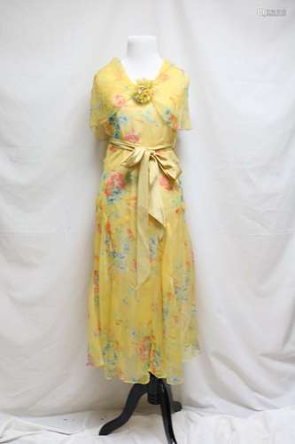 1930s yellow floral chiffon dress