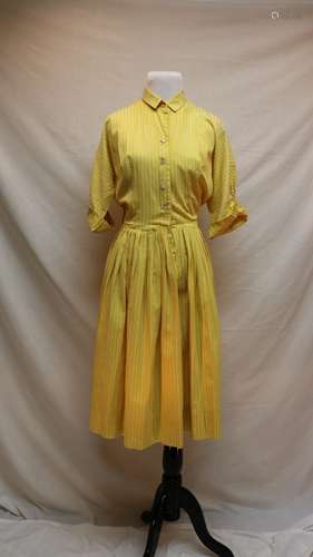 1950's Yellow Stripe Shirt Waist Dress