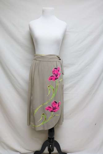 1960's Crepe Wrap Slit with Floral Applique