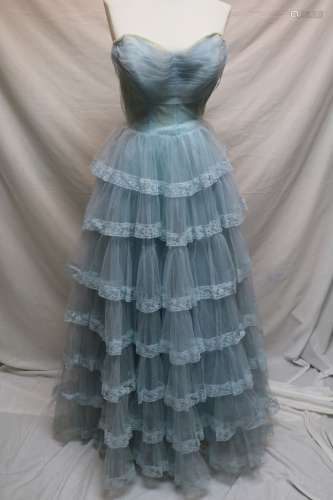 1950's Blue Tulle Prom Dress, Sweet Heart Bodice