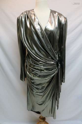 1980's Silver Metallic Wrap Dress by Night Moves