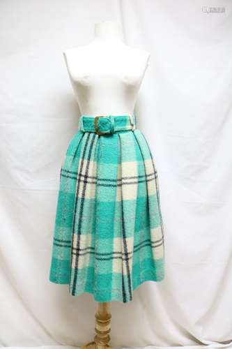 1960s plaid wool belted skirt