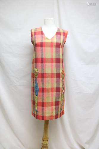 1960s plaid shift dress w/ novelty appliques