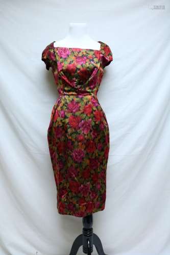 1960's Hot Pink Ikat Floral Silk Dress