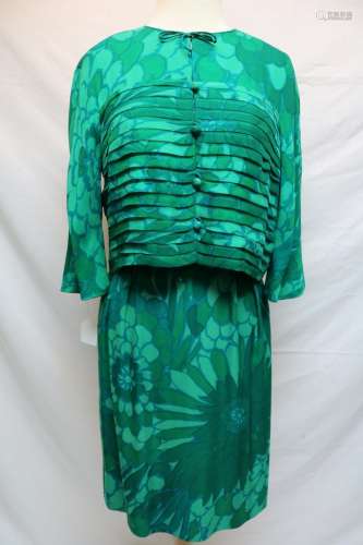 1960's Teal Green Floral Silk Dress & Jacket set by Ben Barrack