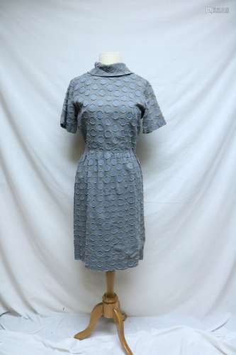 1960's Slate Blue 3D Dot Cotton Dress by Jane Wyatt