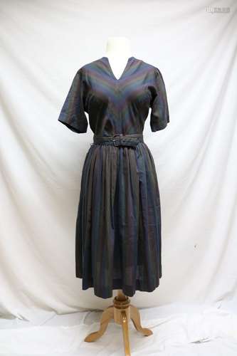 1950's Dark Rainbow Pinstripe Day Dress by Carol Rodgers Juniors