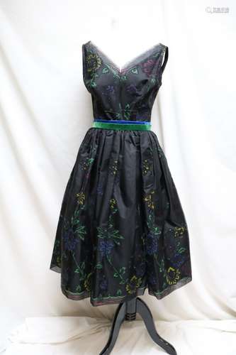 1950s floral flocked party dress