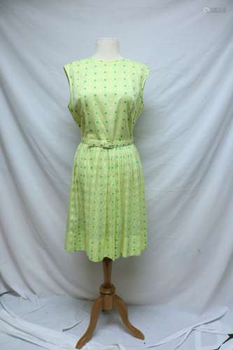 1960's Bright Yellow Green Polka-dot Dress