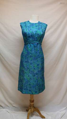 1960's Aqua Floral Empire Waist Dress