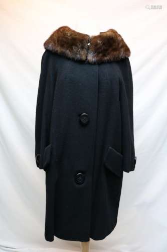 1960's Black Wool & Fur Trim Coat