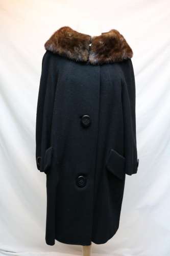 1960's Black Wool & Fur Trim Coat