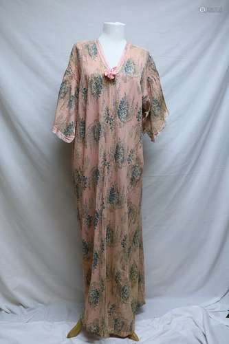 Edwardian Gauze Floral Robe with Silk Trim