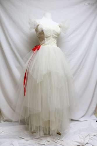 1950s white tulle prom dress