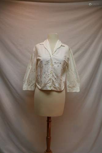 1950's Cut Work Embroidered Cotton Blouse