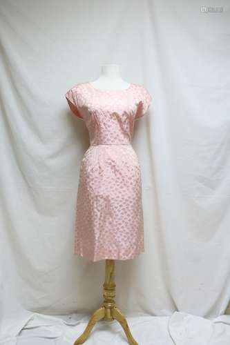 1960s pink brocade sheath dress