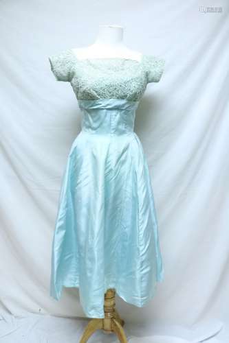 1960's Robins Egg Blue Iridescent Taffeta Party Dress