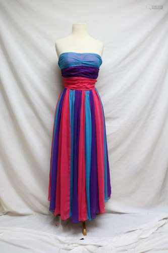 1980s color block chiffon dress