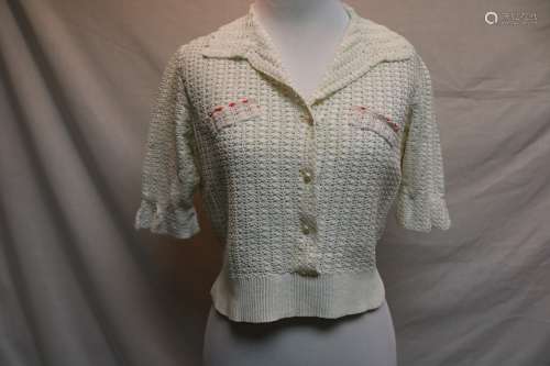 1950's Cream Crochet Top with pink trim
