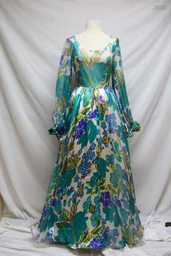 1960s floral silk choffon gown