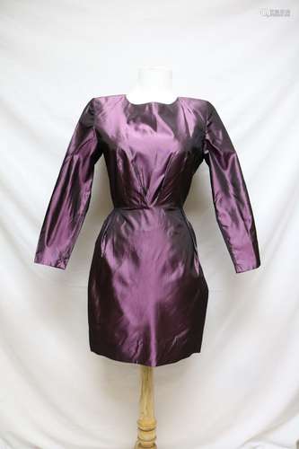 1980s plum sharkskin dress