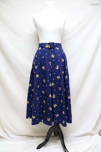 1950s navy blue novelty print skirt