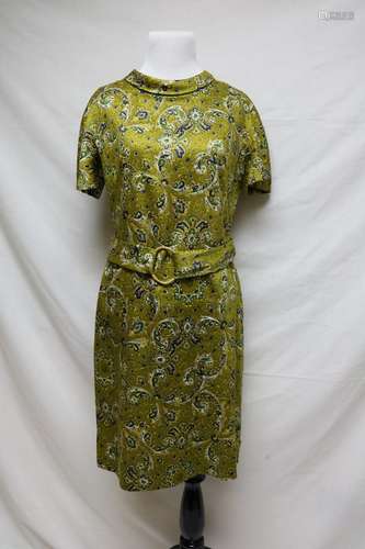 1960's Green Silk Paisley Dress