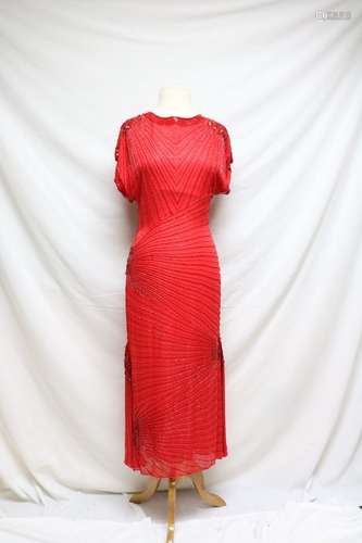 1980s Oleg Cassini Beaded Silk Dress