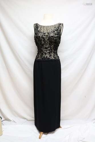 1960's Black Beaded Nude Illusion Gown