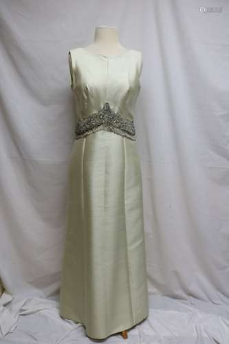 1960s celedon beaded evening dress