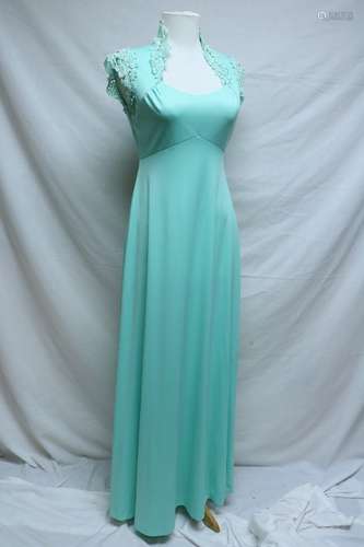 1970's Seafoam Maxi Dress with lace