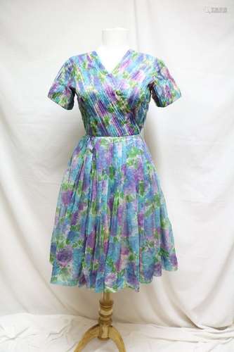 1960s floral chiffon party dress