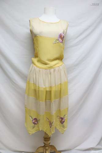 1920s silk chiffon color block dress