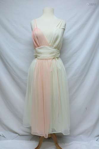 1960's Pink & Ivory Chiffon Night Gown by Vanity Fair