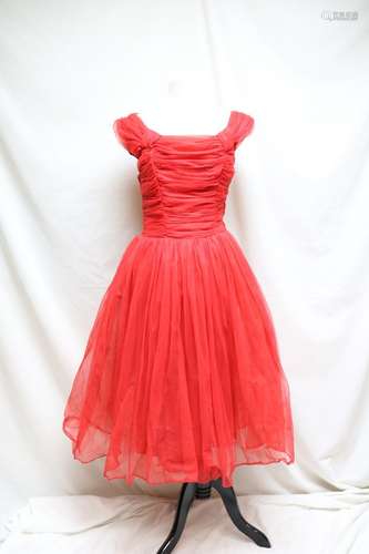 1960s red chiffon party dress