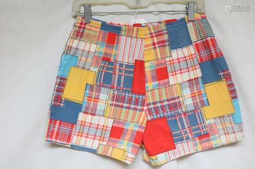 1960s patch plaid cotton shorts