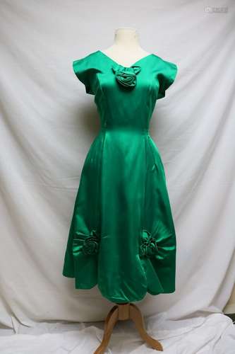 1960s emerald satin party dress