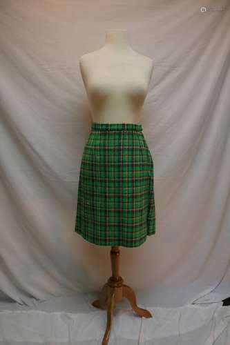 1960's Lime Green Hounds Tooth Tweed A-Line Skirt