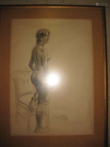 Nude drawing, signed by Cecil Riley, United Kingdom, 1974;