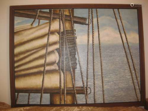 Ocean view from sailing boat”, oil on canvas;