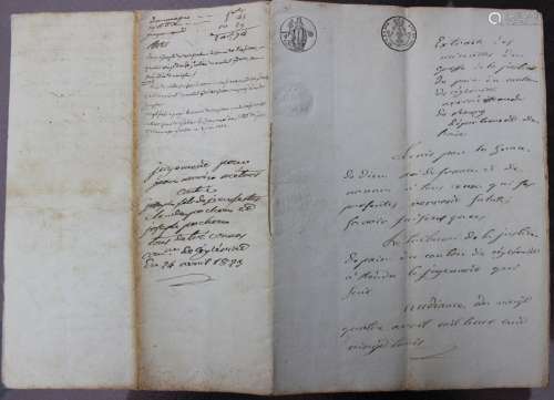 Antique français 6 page Manuscript, 8 Juin 1823, signé par un juge de
Paix Ceyzériat
