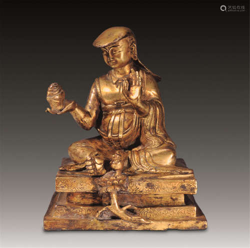 清中期 铜鎏金上师坐像