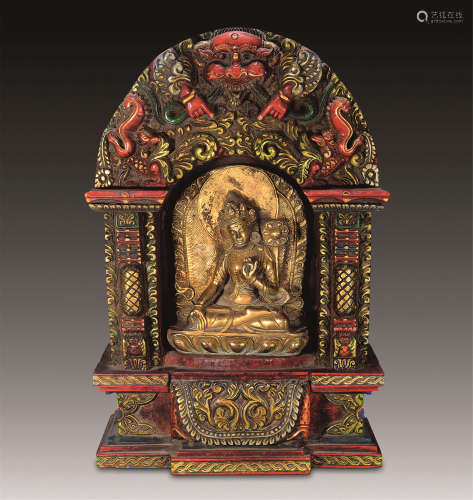 17世纪 铜鎏金度母彩龛佛