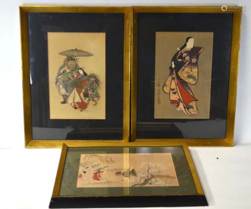 Three Framed Japanese Paintings