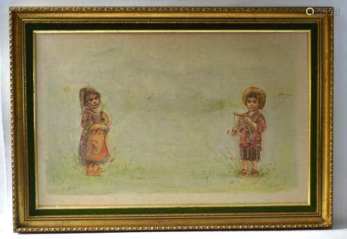 A  Boy and Girl on Grass Lithography