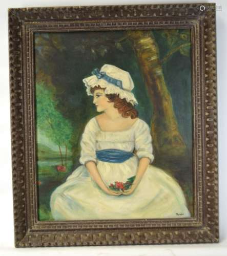 Oil Painting of a Lady in White Dress