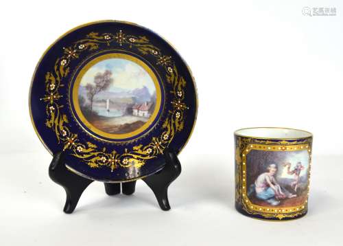 Sevres Blue Jeweled Cup & Saucer