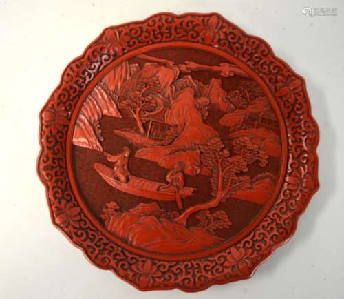 Chinese Carved Cinnabar Plate
