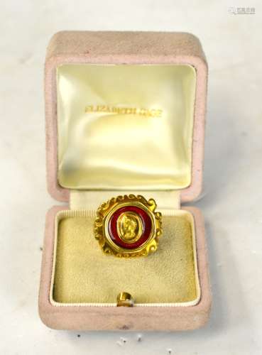 Elizabeth Gage 18K Gold Enamel Ring