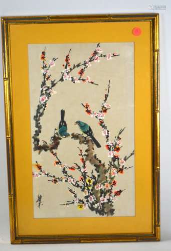 Chinese Watercolor Painting with Two Birds